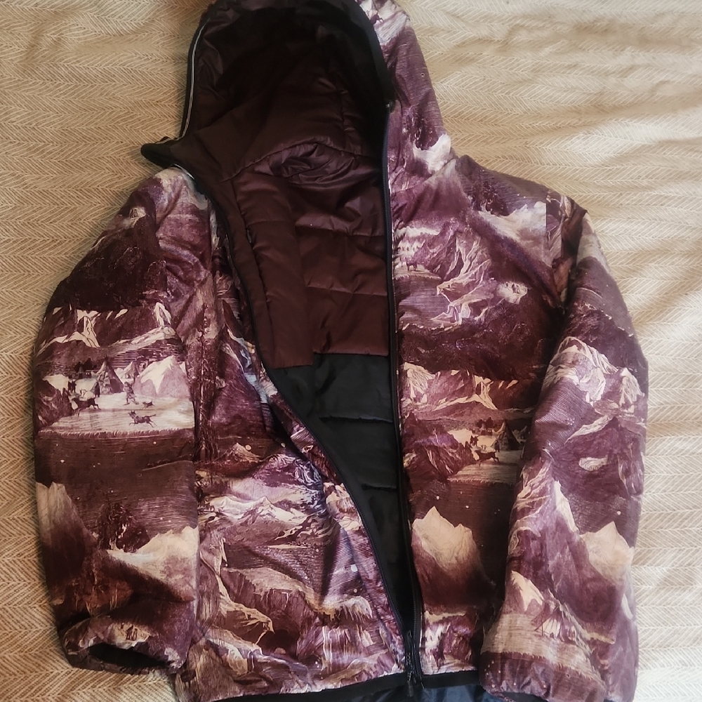 Patagonia Kids Puffer Jacket -reversable Purple and Black To Mountain Scape